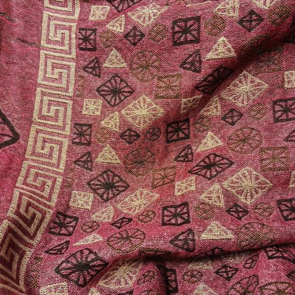 Pashmina EXOTIC Shoulder Wrap Shaw 68" x 25" Maroon & Gold LARGE Fringe Aztec - Picture 10 of 13